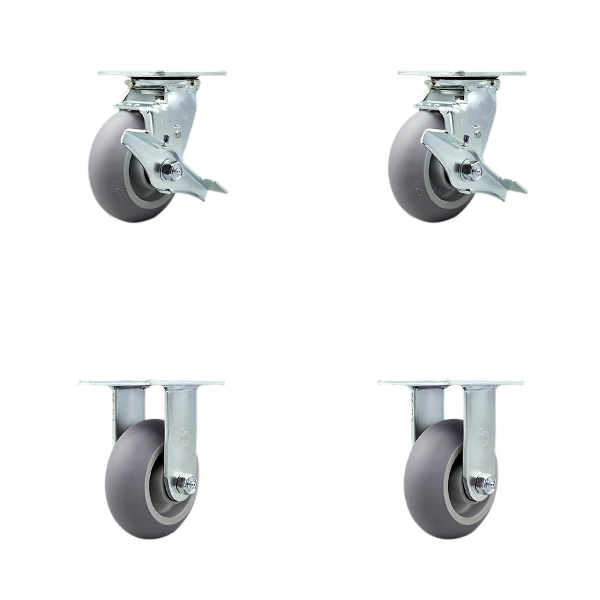Service Caster, 5in. x 2in. Plate Casters, Wheel Diameter 5 in, Caster Type Swivel, Package (qty.) 4, Model# SCC-30CS520-TPRBD-TLB-2-R520-2